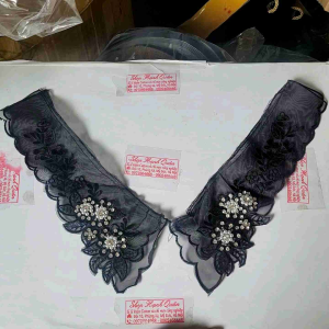 Cổ áo thêu + đính hoa 2 lớp