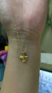 PAWNABLE 18K Saudi Gold Fine Tauco Chain(thin) with18K Saudi Gold Matte/Dia Heart Pendant