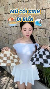 Nón mũ tai bèo đan cói thiết kế hoạ tiết caro nữ tính mã 04 Ciao accessories