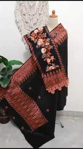 Songket silungkang full kristal glitter hitam tembaga selendang sulam