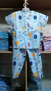 Noko Acuk Baju Tidur Anak Perempuan Usia 1-12 Tahun Motif Balon Udara / Piyama Tanpa Kerah / Setelan Piyama Anak