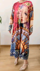 ECLAIRE 003 Dress Midi Loose Printing Longsleeves Lengan Panjang Kasual Casual Mode Modis xassl