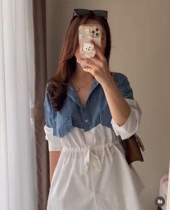 Kemeja Wanita Combi Jeans Serut 2132