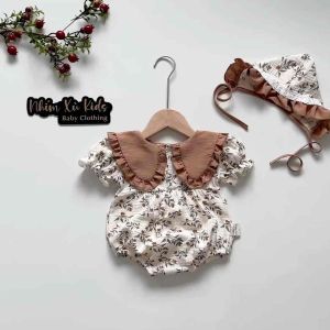 (3-12kg) Body Xô Vintage Hoa Lá NHÍM XÙ KIDS Cho Bé Gái Sơ Sinh Đầy Tháng Thôi Nôi Sinh Nhật B007