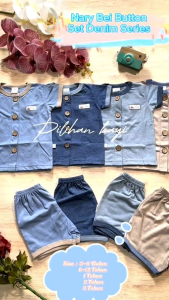 NARY BEI Button Set Denim Series - Setelan Baju Pendek & Celana Pendek 3 bln - 4 tahun