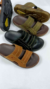 Dép nam da thật  Dép nam quai ngang da bò quai thoáng đơn giản đế đúc mặt lõm may viền