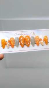 เล็บสำเร็จลายส้มงานปั้นนูน🍊เลม่อน🍋มะนาว🍋‍🟩มีไซส์ให้เลือกฟรีกาวตะไบ