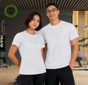Spartex white cotton t-shirts for men and women. Fit for casual wear. Gym setting.