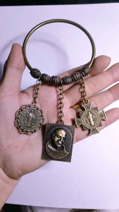 Religious St. Padre Pio Miraculous And St. Benedict Door Hanger Chimes Antique Metal Protection Against House Bad Spirits.