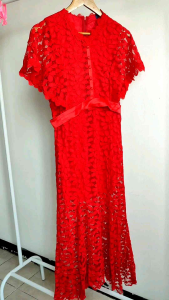 0939 CNY XINYI Lace Asymmetric Dress Party Kondangan Tile korean look style elegant wear Imlek Brokat premium Quality Christmas Green gown Gaun Flower Gamis Sifon Maron Red