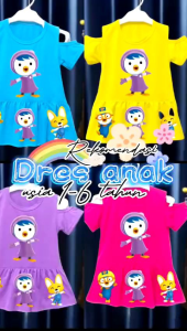 Dress anak peempuan/daster anak cewek tangan sabrina gambar Pororo usia 1/6tahun