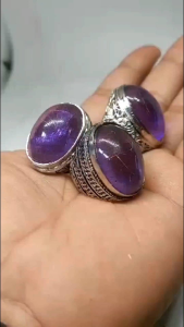 Cincin batu akik kecubung Ungu Amethya Serat Emas dim 30 mm
