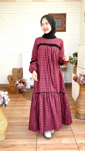 NEW ARRIVAL 2025 - GAMIS KOREAN OOTD TEEN SERIES!! MOTIF KOTAK WARNA MERAH HALLA BY CUTETRIK TERBARU 2025 GAMIS ANAK TANGGUNG DAN REMAJA SIMPEL CANTIK CASUAL BAJU MUSLIM ANAK PEREMPUAN SD KELAS 5 6