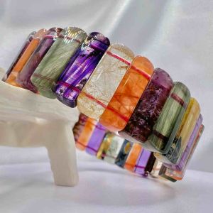 (Actual Item) Natural Premium Mixed Rutilated Mixed Crystal Super Seven 6A Rectangle Bracelet 18MM 天然优质6A水晶手牌:绿幽灵 / 红幽灵 / 红兔毛 /紫钛晶 / 绿发晶 / 超七 / 钛晶 / 金发晶 / 紫水晶 / 蓝彼特 / 金草莓超七 / 铜钛晶 / 极光23
