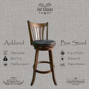 READY STOCK!! 【Limited 】Wooden Bar Stool / Bar Chair With Back Panel and Black PU Swivel Seat. 24” / 29”