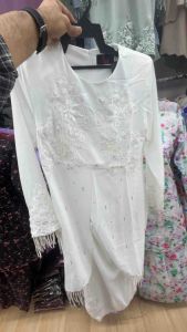 Baju Kurung Lace Adult Raya Stack - Black Blue White Green - Long Sleeves Embroidery Fringe Details