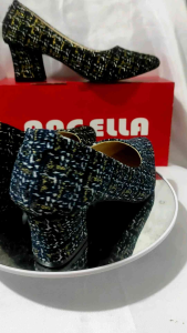 Sepatu Heels Tweed Runcing Sepatu hak tahu 5cm SMP01