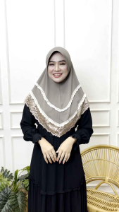 (COD) ABINA Moslemwear Bergo Renda Cleo 2 Tingkat Burkat Hijab/ Jilbab Instan Jersey Renda Produk Terbaru Terlaris Dan Termurah Bisa COD