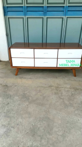 Meja TV Minimalis Kayu Jati Laci 6 Warna Natural Kombinasi Duco