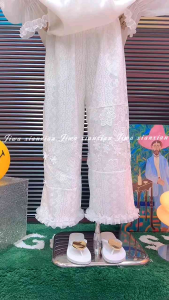 กางเกงขายาวลูกไม้เอวยืด