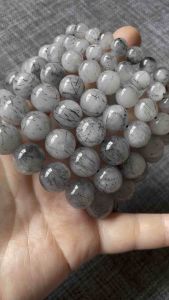 AAA Tourmalinated Quartz 7-13mm Round Beads Bracelet 100% Real Crystal