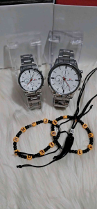 (W.T) PROMO JAM TANGAN PASANGAN MEWAH CHRONO VARIASI TALI RAN TAI STAINLESS STEEL WATER RESIST FREE KALUNG & GELANG