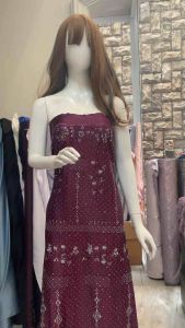 Bahan Kain Satin Armany Bordir Embroidery Stone 2 tone Motif Etnic Sapto Harga 05m