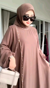 GAMIS SET HIJAB WARNA BURGUNDY BAHAN CERRUTY BABYDOLL PREMIUM MIX PAYET SWAROVSKI