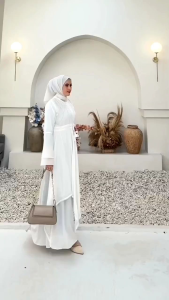 ABAYA PUTIH/BW ELEGANT bahan wolfis perpaduan cerruty BUSUI TALI PINGGANG BEST SELLER