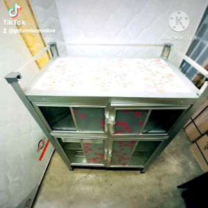 GS Furniture ตู้กับข้าว ตู้กระเบื้องสีขาว 3 ชั้น ตู้อลูมิเนียม ตู้วางเตาเเก๊ส ตู้วางไมโคเวฟ กว้าง 80 ลึก 47 สูง113ซม.(จัดส่งเฉพาะใน ก ท ม.เเละเขตปริมณฑลที่ร้านกำหนด)