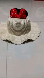 T.I - Topi Jerami Anak Perempuan Minnie Pita Beach Hat Import