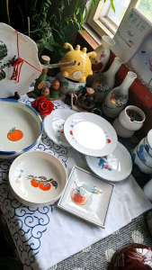 Tô chén dĩa họa tiết trái hồng Gốm sứ Nhật 2hand (fullbox và ko)