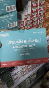 AMCOVIT-B FORTE Vitamin B1 + B6 + B12 100 Capsules B-COMPLEX for Nerves / Ugat