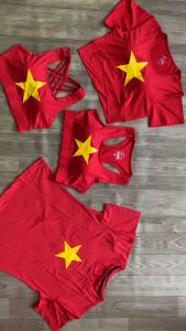 Áo cờ đỏ sao vàng Việt Nam chất đẹp co giãn tập Gym - Yoga - Aerobic đồng phục nhóm cực đẹp