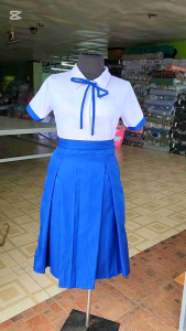 Joenel Tronsal Blouse With 1 Inch Ribiti/ Navy Blue Skirt Senior Pleats 1/16 School Uniform Individual Price