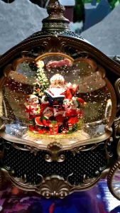 SANTA CLAUS ELEGANT GREEN & GOLD CARRIAGE CHRISTMAS TABLETOP DISPLAY