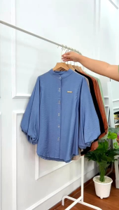 PAKAIAN ATASAN WANITA KEMEJA POLOS LENGAN PANJANG FASHION VIRAL KEKINIAN TERBARU