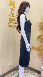 Delisya.id-Fiona Midi Dress Scuba Tali Leher/ Bodycon Dress Pesta Party Polos Kemben Dress