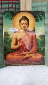 Tranh tráng gương phật Thích Ca Mâu ni tranh gỗ phật giáo bo viền vàng nhiều kích thước