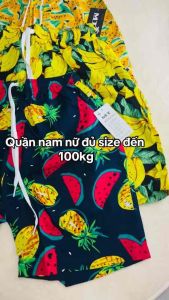 (Bigsize 120kg) Quần short nam nữ hoạ tiết trái cây hawaii đi biển mặc nhà. Vải lanh mát mẻ