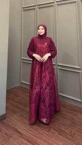 SPASSY | Glamy Dress Pesta Lebaran Set Jilbab Segiempat / Dress Wanita LD 120 cm Tile mix Ceruty Full Furing Model Line A Mayung Lengan Panjang Resleting Belakang