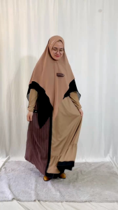 New Vallery Dress Set by Mouza - Gamis Sarimbit Toyobo Delux & Katun Linen (XS-XXL) Kancing Gold Scoder Motif Salur & Khimar Cerutty Baby Doll (4 Varian)