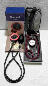 Baxtel APG Pink Aneroid BP With Burgundy Deluxe Stethoscope