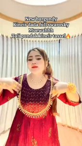 Gamis Hindi Burgundy Dada full kincir Muewah