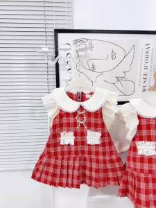TG23-( 10-30 Kg)-Sét Váy Cho Bé Gái Tay Cánh Tiên Ren Cổ Sen Váy Xếp Ly Chất Vải Cotton Dễ Mặc 10-30 Kg Màu Đỏ Kiểu Dáng Thời Trang