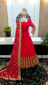 (PREORDER)Heavy Embroidery Kurti With Dupatta Sequence Embroidery Work Flair Kurti With Full Sleeve Attached Pad