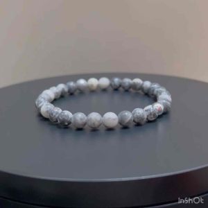CW Manila - AD0NIS Stretch Bracelet - 6mm Map Jasper Stone with Hematite Spacer - Semiprecious Fashion Jewelry