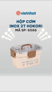 Hộp Cơm Vuông Inox HOKORI Nhựa VIỆT NHẬT Cao Cấp  3 Tầng 4 Ngăn 2 Lớp Giữ Nhiệt - 6566