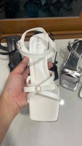 Sandal gót vuông 7 phân quai chéo mảnh gắn nơ xinh