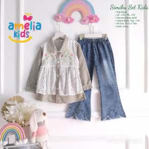 Setelan Kemeja Anak dan Kulot Jeans Simiku Set Kids BY Amelia Oneset Anak Korean Style  Setcel Anak Usia 7-9 Tahun Outfit Baju Anak Lucu Model Terbaru Fashion Anak Kekinian blus anak